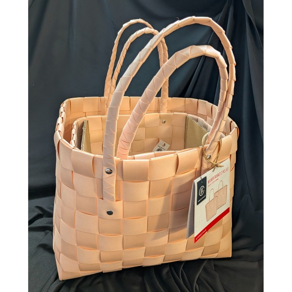 LS LIVE IN STYLE Wicker Basket 2pc Set Pink Baskets NEW